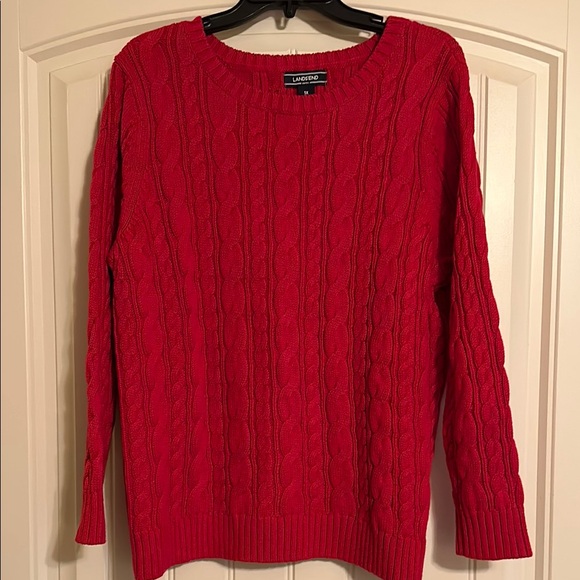 Lands' End Red Cable Knit Sweater - Picture 1 of 6